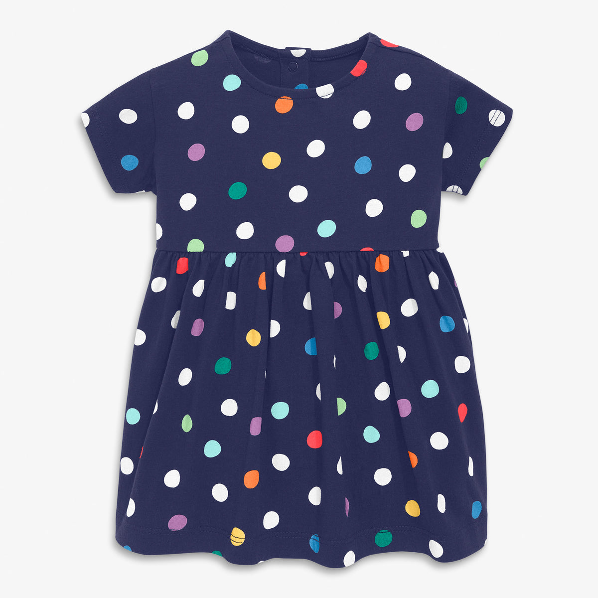 Clearance baby dress in rainbow confetti dots1