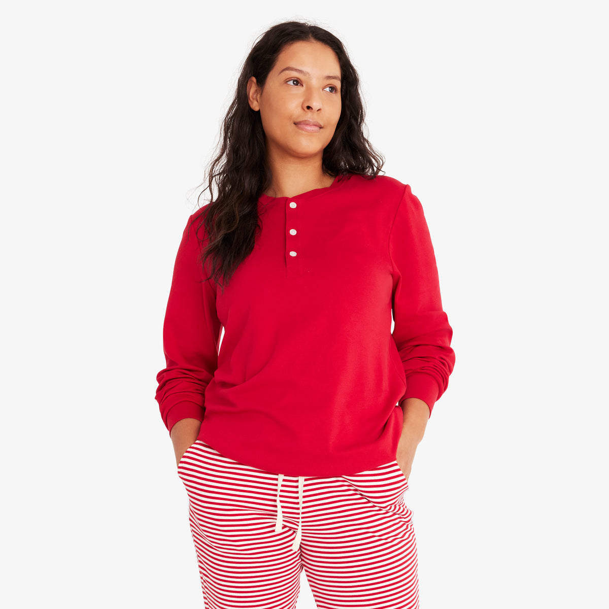 유기농 장팔 Henley 파자마 상의