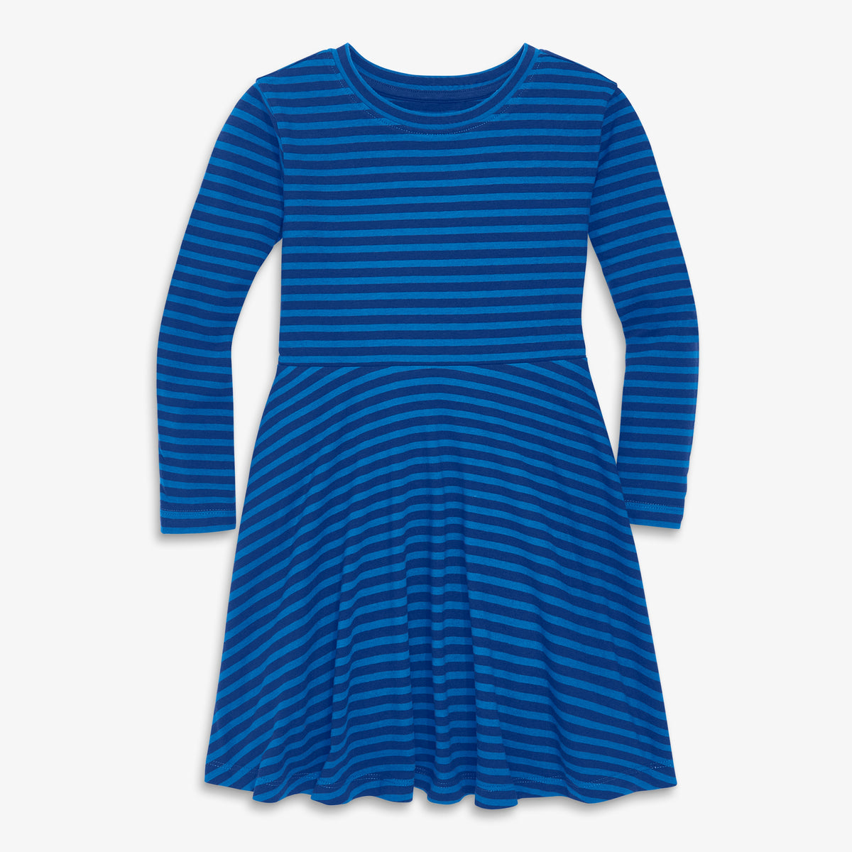 Primary Kids Long Sleeve Twirly Dress in Mini Stripe in Teal Lagoon Stripe Size 4 Primary Kids Long Sleeve Twirly Dress in Mini Stripe in Teal Lagoon Stripe Size 4
