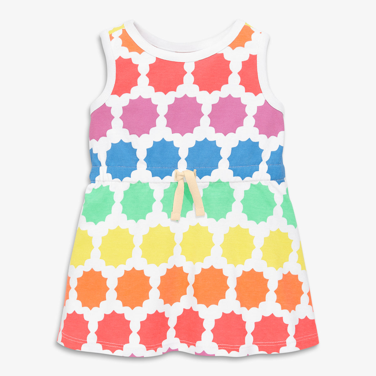 Baby tank drawstring dress in sunburst rainbow