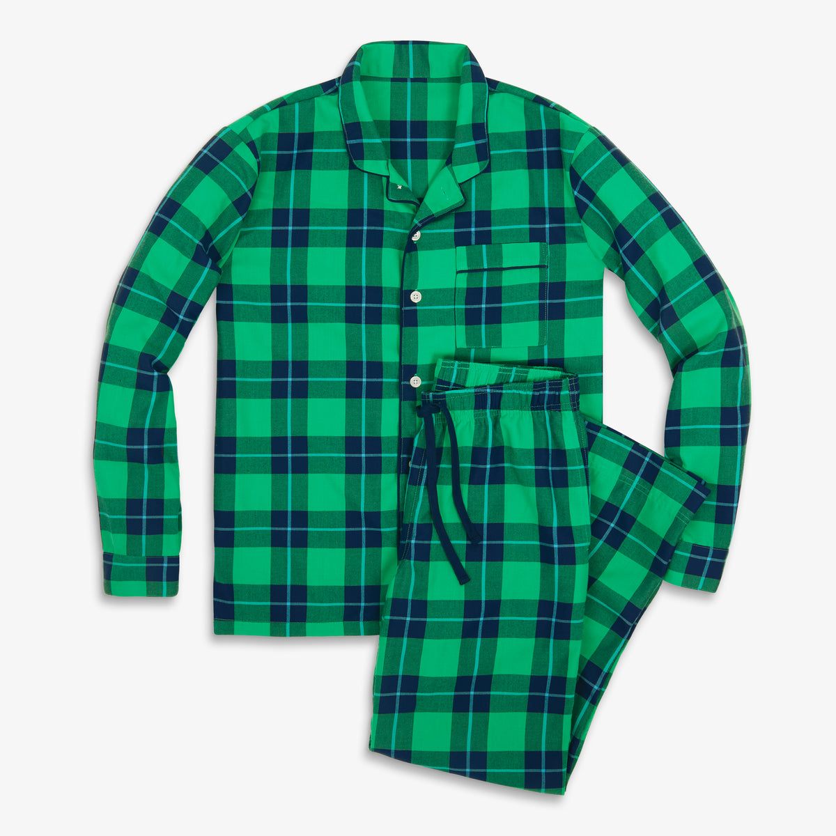 Navy Blue & Green Plaid Cotton Flannel Adult Footed Pajamas Sleeper Sleeper  