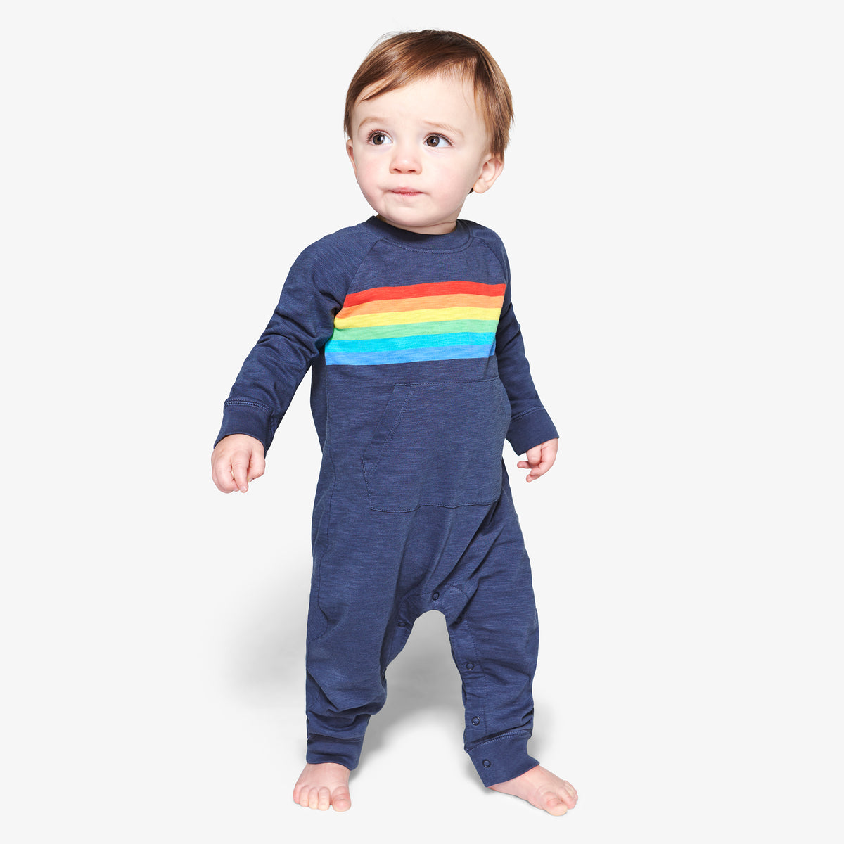 Baby tshirt romper in rainbow banner stripe