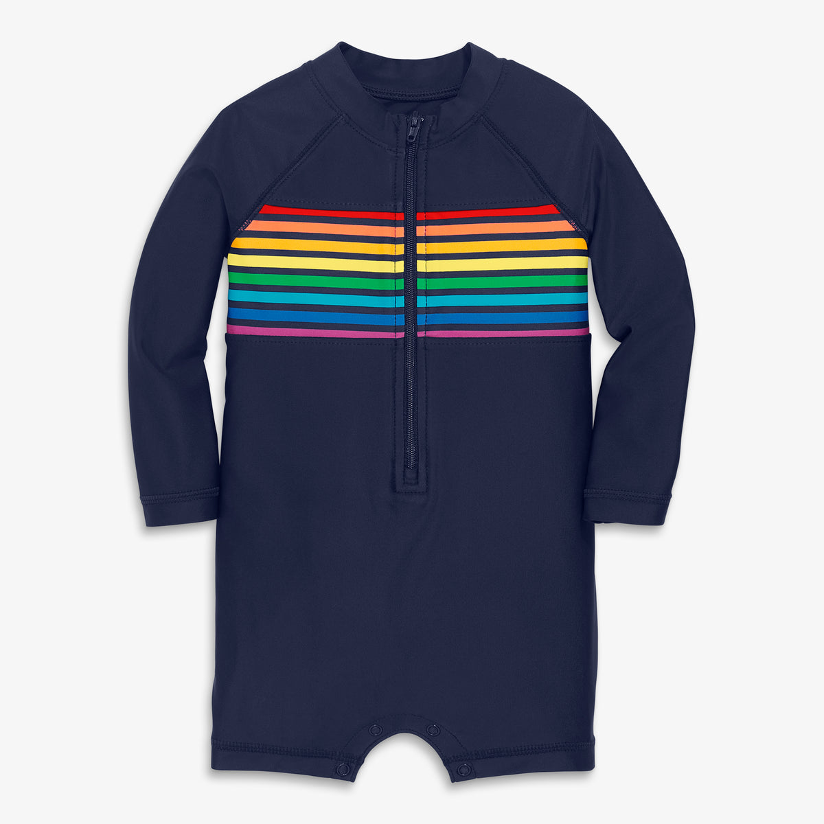 Kids long sleeve one-piece rash guard in rainbow sky stripe main image 0