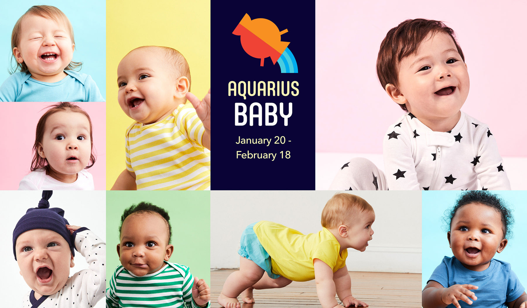 collage of close up portraits of babies in colorful clothing on colorful backgrounds