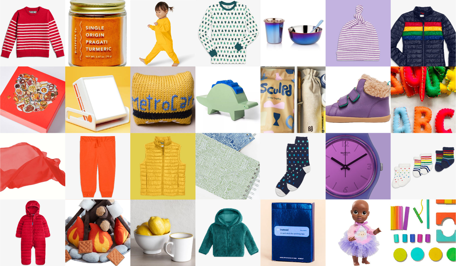 grid of gift ideas in rainbow order