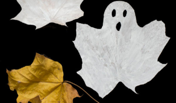 Image of painted white ghost in leaf shape