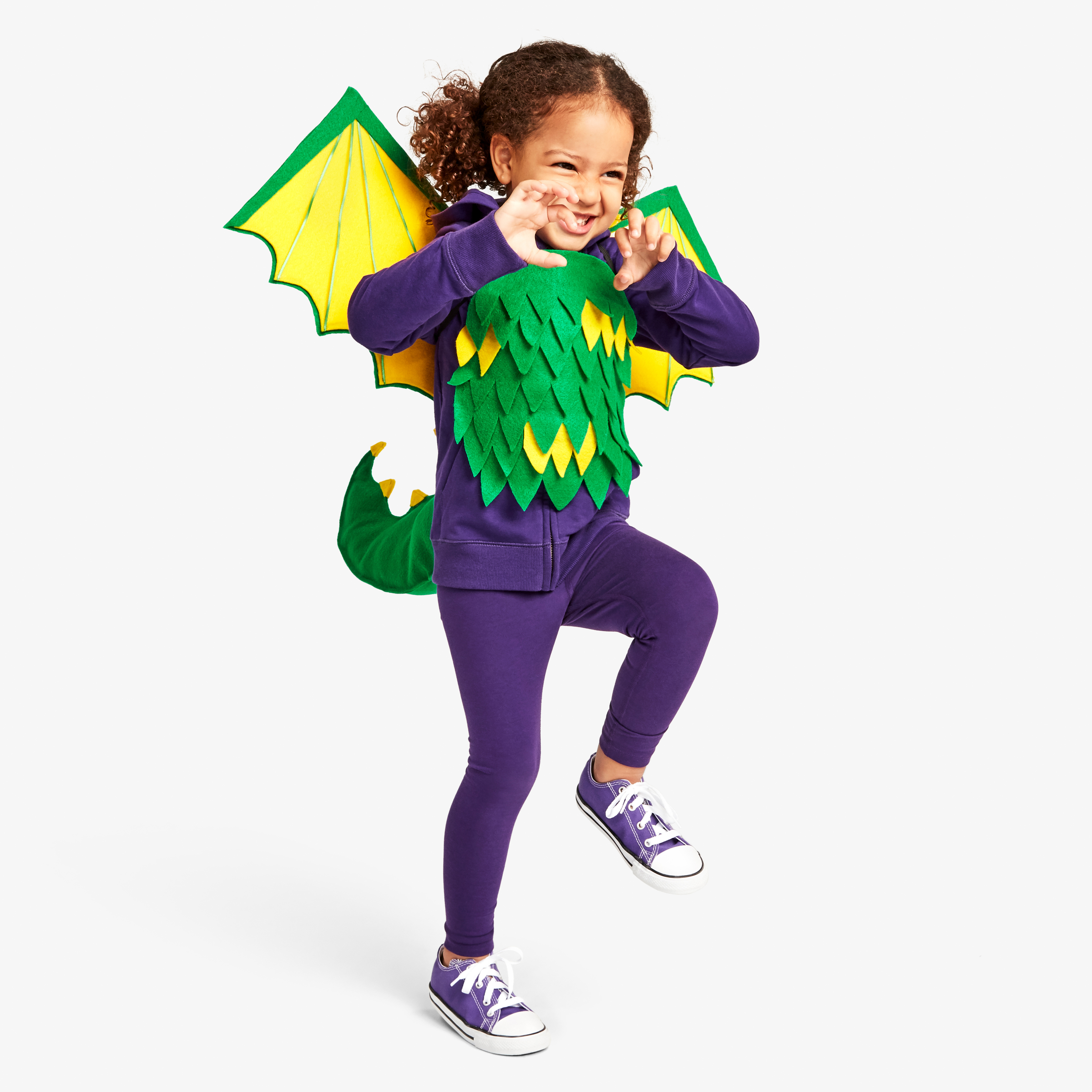 Dragon (Kid): A kid in a purple outfit with green and yellow wings and scales.
