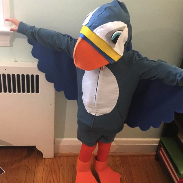 Puffin Rock (Oona): A child wearing a DIY Puffin Rock inspired costume. 