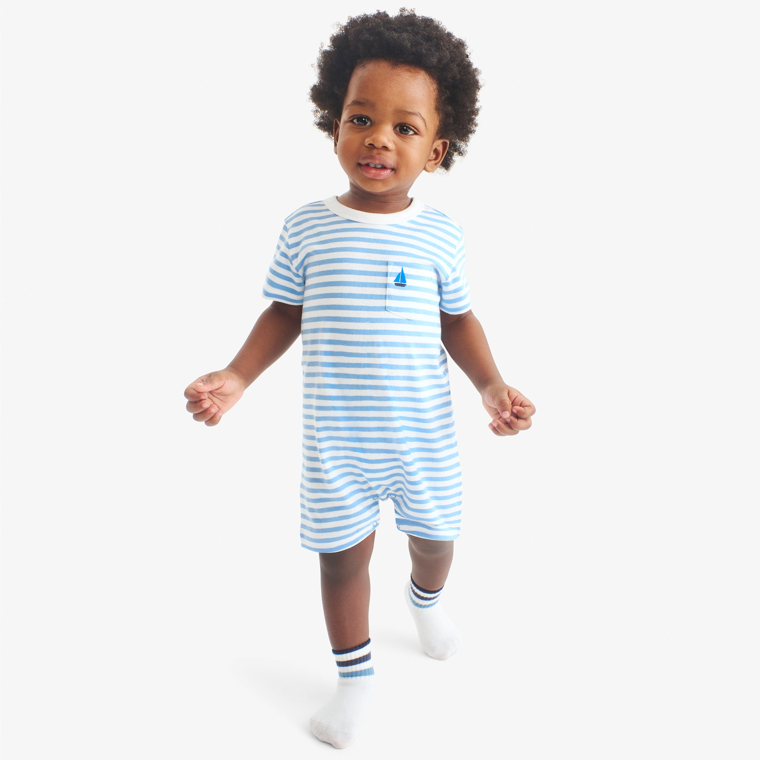 Primary.com Baby embroidered stripe pocket shortie - cantaloupe-white-stripes / 6-12 / false