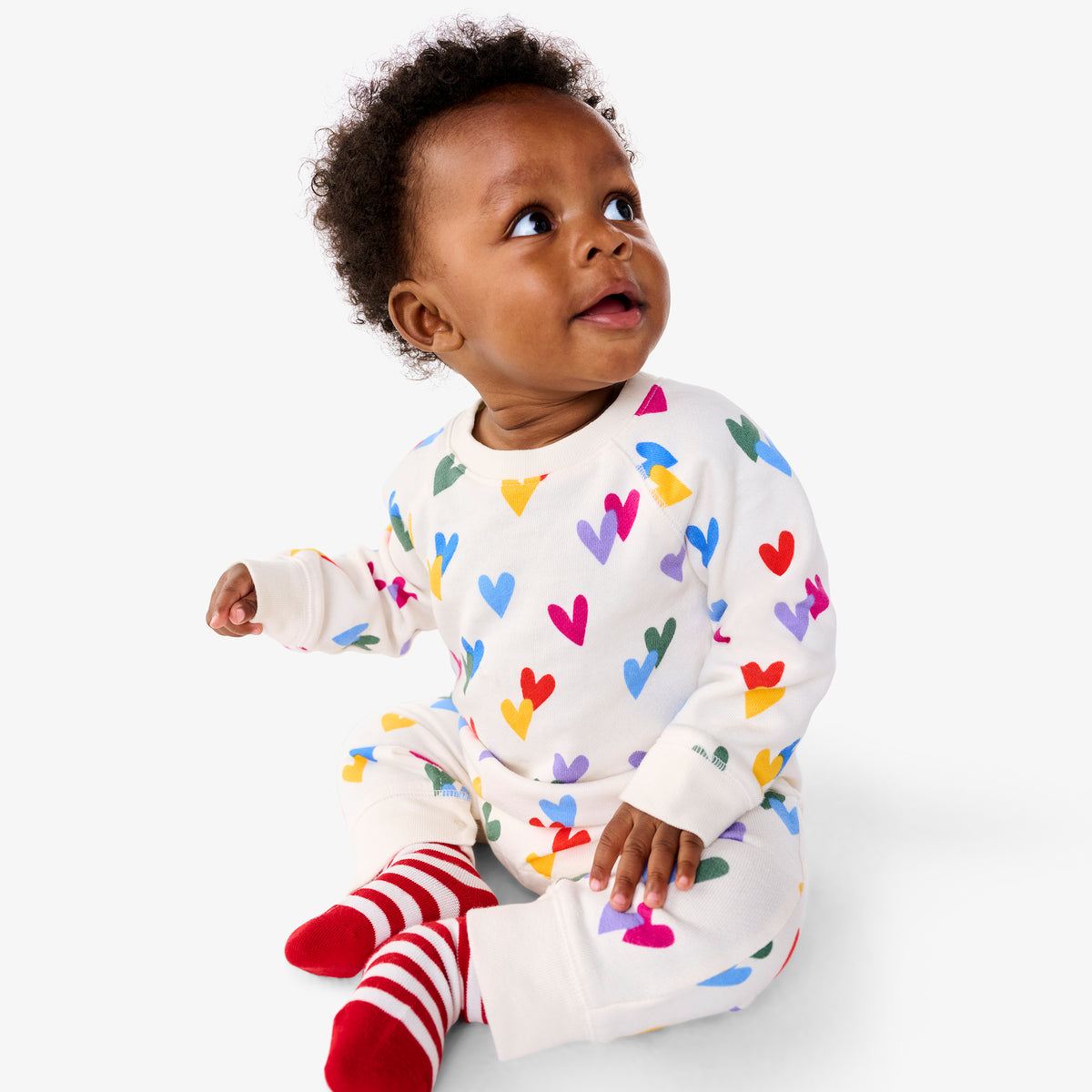 Baby sweatshirt romper in confetti hearts
