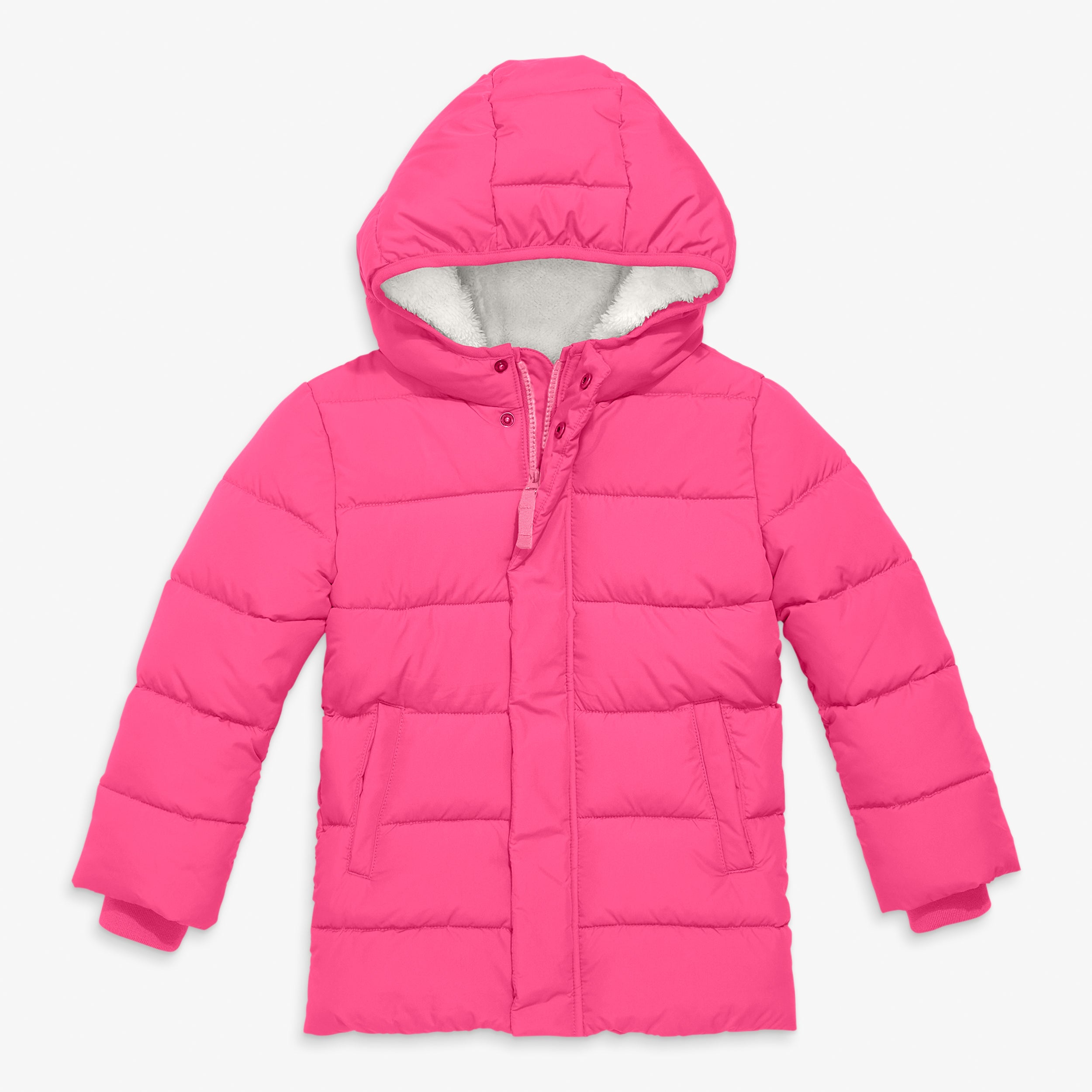 thumbnail image 2 of Essentials Toddler Girls' Puffer Coat - Heavy-Weight Hooded Jacket In Raspberry Pink 2 of 13