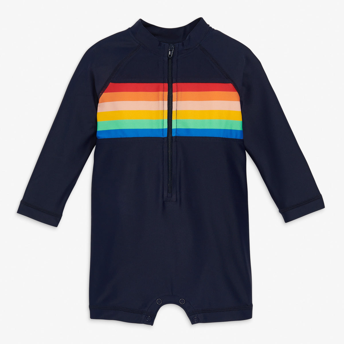 Clearance baby one-piece rash guard in rainbow placed stripe | Primary.com